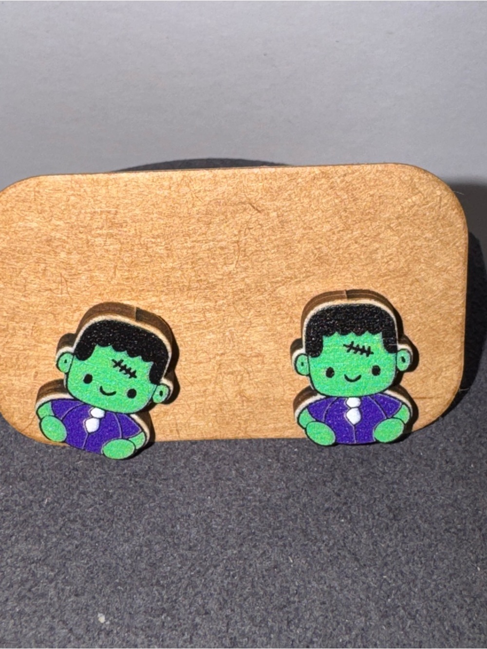 Cute Green Frankenstein Kids Earrings - Purple Outfit